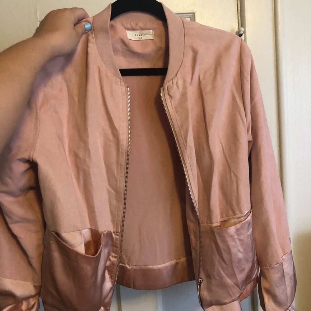 Pink suede and silk blocked bomber jacket